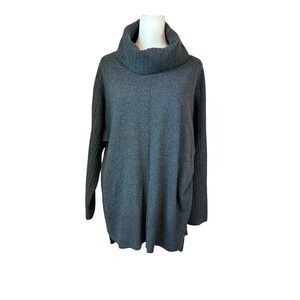 Ply Cashmere Dark Gray Turtleneck Tunic Long Sleeve Sweater Large